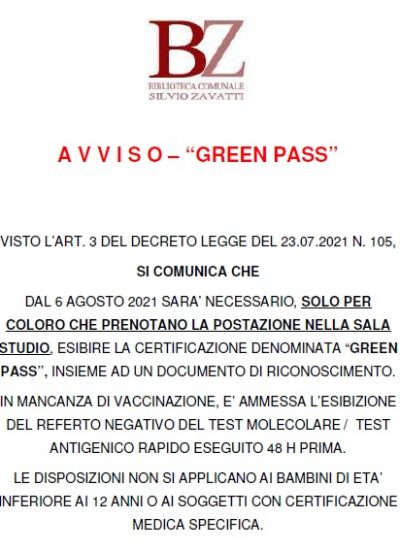 Avviso – Green Pass