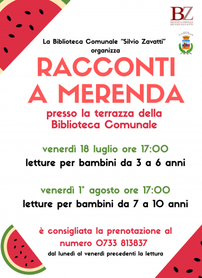 ☀️”Racconti a merenda” presso la terrazza della Biblioteca Comunale🍉