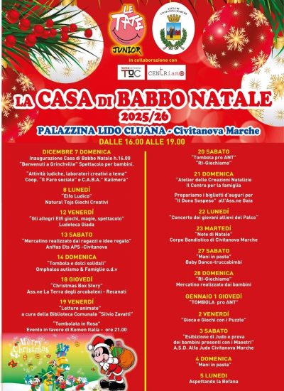 🎅 Letture presso la Casa di Babbo Natale – Palazzina Sud Lido Cluana | 19 dicembre dalle ore 16:00🎄